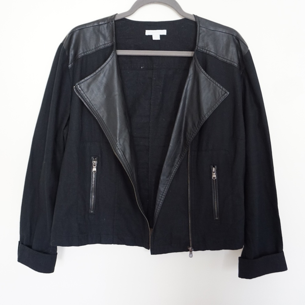 New York & Co Linen Asymmetrical Zip Moto Jacket
